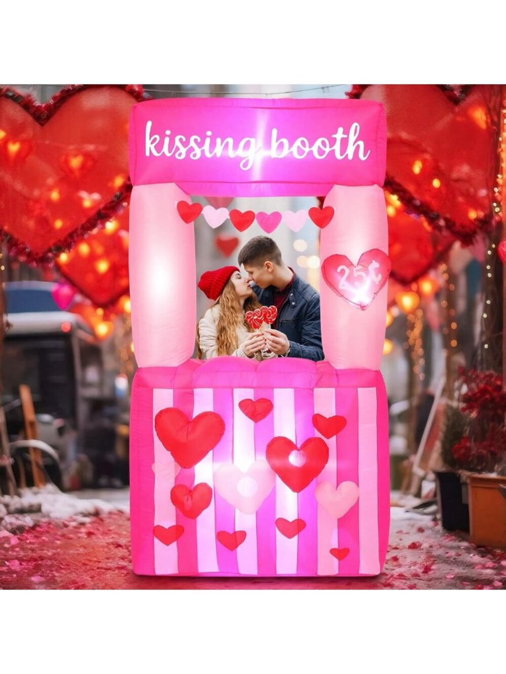 7 FT Inflatable Kissing Booth - Valentine’s Day Outdoor Decor, Heart Love Yard